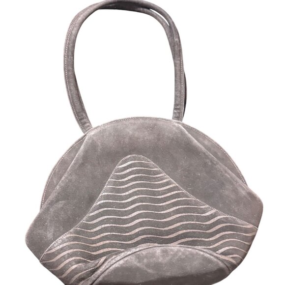 Vintage Evening Bag With Wave Pattern Design & Inner Satin Lining Brown Velvet - Picture 2 of 6